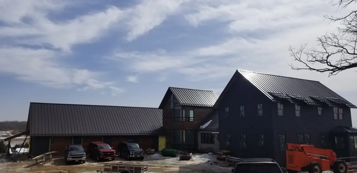 Standing seam metal roof on a new-construction house